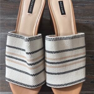Alex Marie Black and Cream Mules with Striped Design
